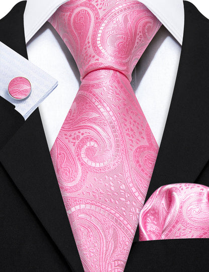 Persian Pink Paisley Silk Tie, Pocket Square and Cufflinks Set tie sets    - Sophisticated Gentlemen