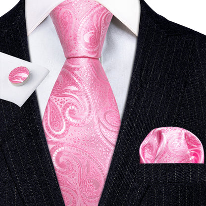 Persian Pink Paisley Silk Tie, Pocket Square and Cufflinks Set tie sets    - Sophisticated Gentlemen