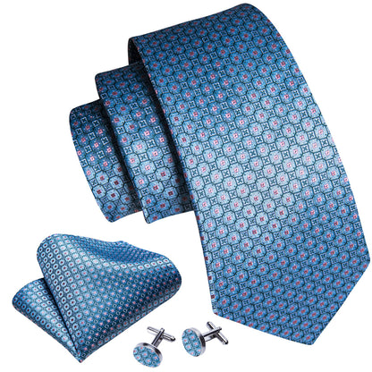 Blue Pink Plaid Silk Tie, Pocket Square and Cufflinks Set tie sets    - Sophisticated Gentlemen