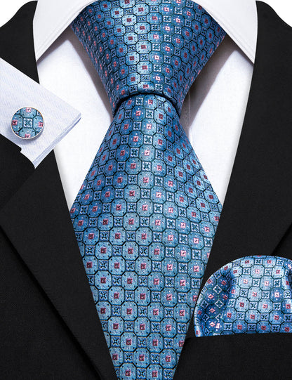 Blue Pink Plaid Silk Tie, Pocket Square and Cufflinks Set tie sets    - Sophisticated Gentlemen