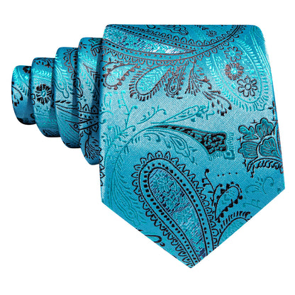 Sky Blue Brown Paisley Silk Tie, Pocket Square and Cufflinks Set tie sets    - Sophisticated Gentlemen