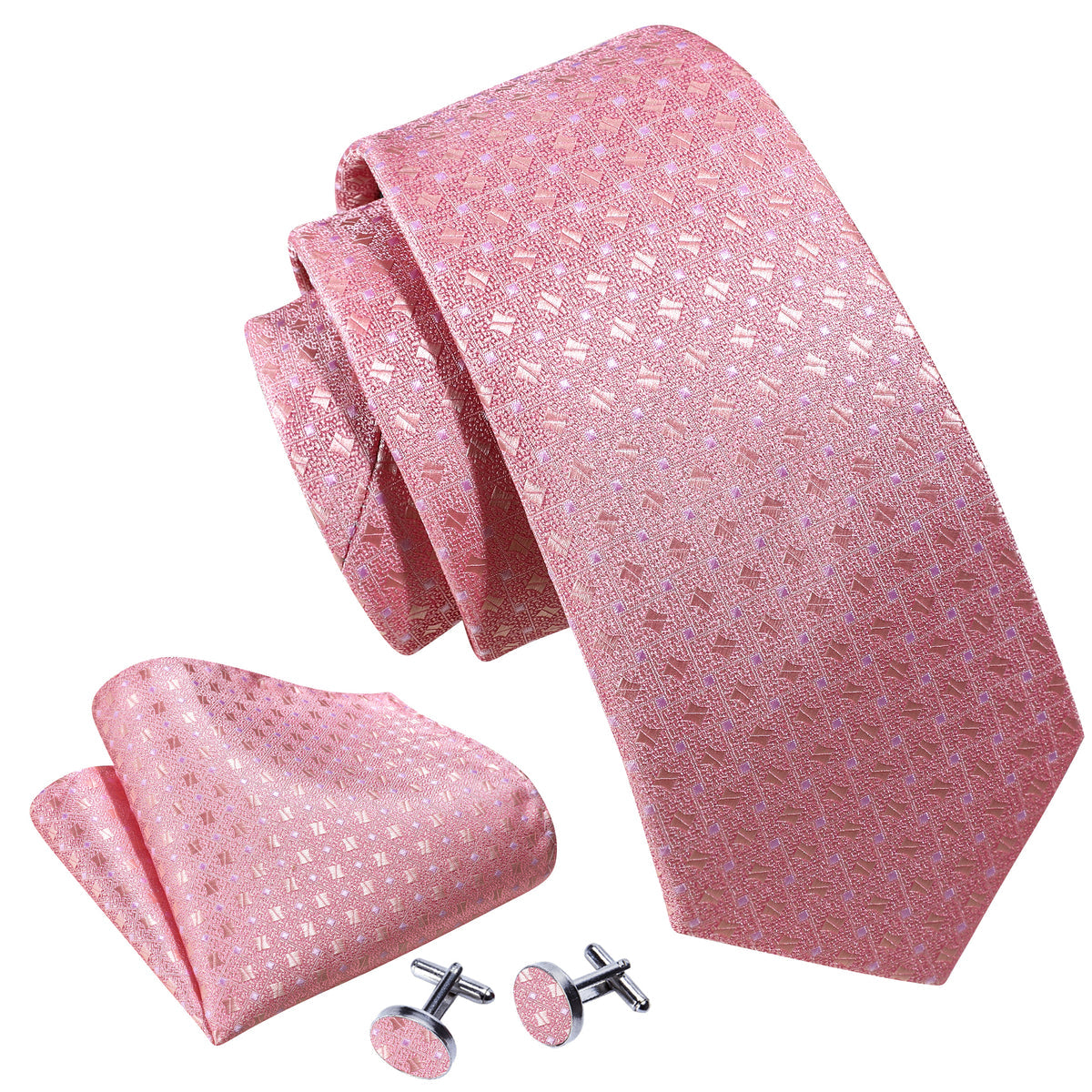 Pink Novelty Silk Tie, Pocket Square and Cufflinks Set tie sets    - Sophisticated Gentlemen