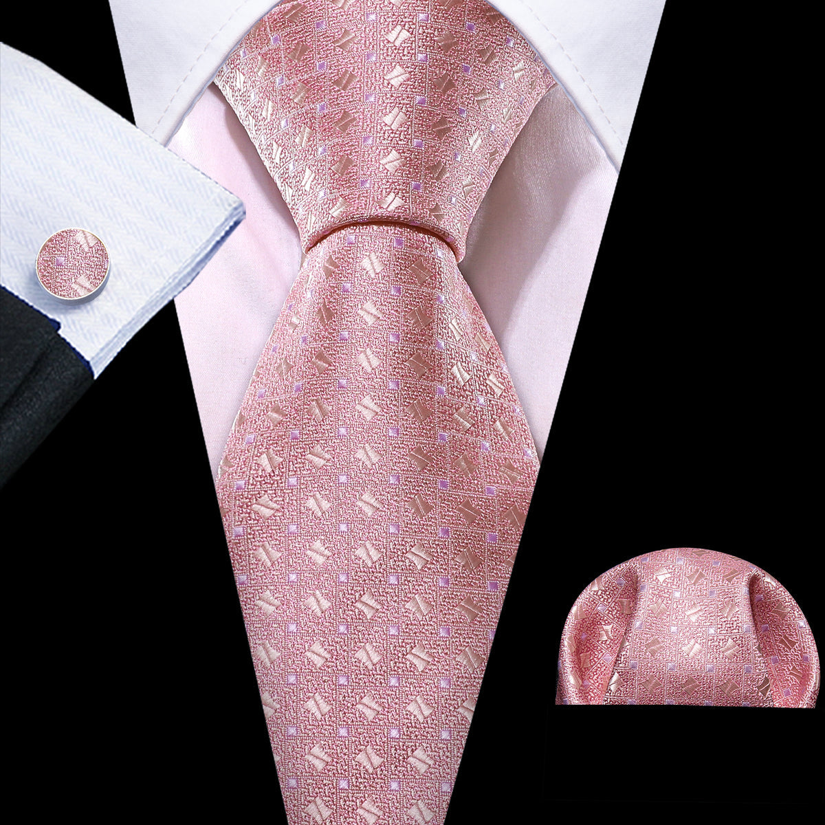Pink Novelty Silk Tie, Pocket Square and Cufflinks Set tie sets    - Sophisticated Gentlemen