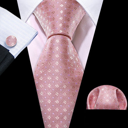 Pink Novelty Silk Tie, Pocket Square and Cufflinks Set tie sets    - Sophisticated Gentlemen