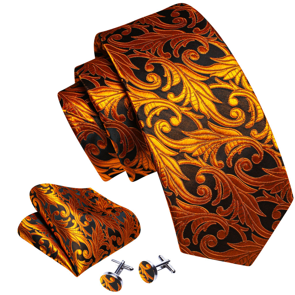 Gold Black Paisley Tie, Pocket Square and Cufflinks Set tie sets    - Sophisticated Gentlemen