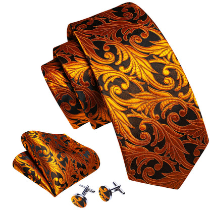 Gold Black Paisley Tie, Pocket Square and Cufflinks Set tie sets    - Sophisticated Gentlemen