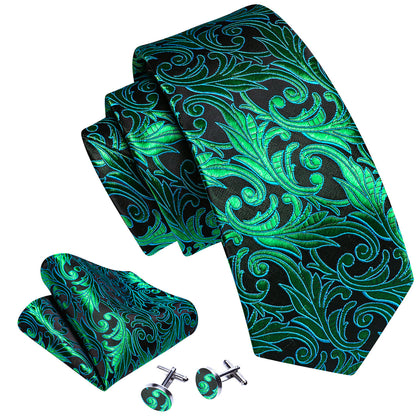 Green Black Paisley Tie, Pocket Square and Cufflinks Set tie sets    - Sophisticated Gentlemen