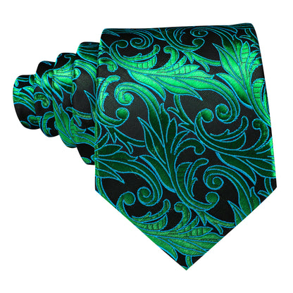 Green Black Paisley Tie, Pocket Square and Cufflinks Set tie sets    - Sophisticated Gentlemen