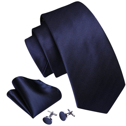 Deep Blue Solid Silk Tie, Pocket Square and Cufflinks Set tie sets    - Sophisticated Gentlemen