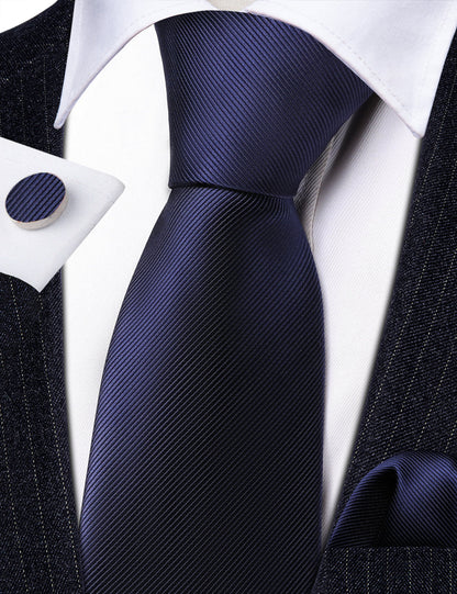 Deep Blue Solid Silk Tie, Pocket Square and Cufflinks Set tie sets    - Sophisticated Gentlemen