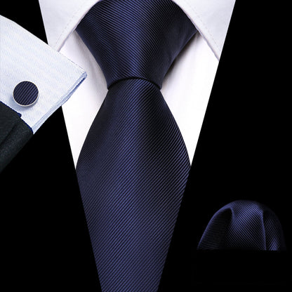 Deep Blue Solid Silk Tie, Pocket Square and Cufflinks Set tie sets    - Sophisticated Gentlemen