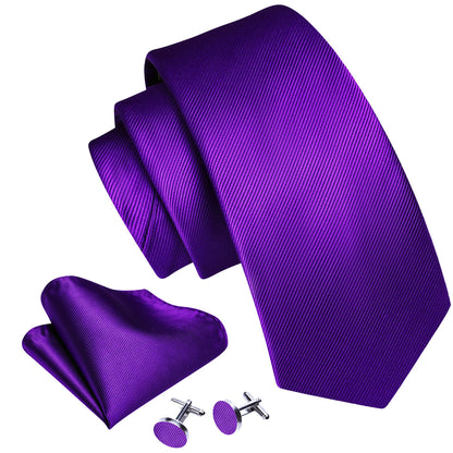 Purple Hyacinth Solid Silk Tie, Pocket Square and Cufflinks Set tie sets    - Sophisticated Gentlemen