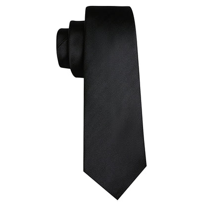 Black Solid Silk Tie, Pocket Square and Cufflinks Set tie sets    - Sophisticated Gentlemen