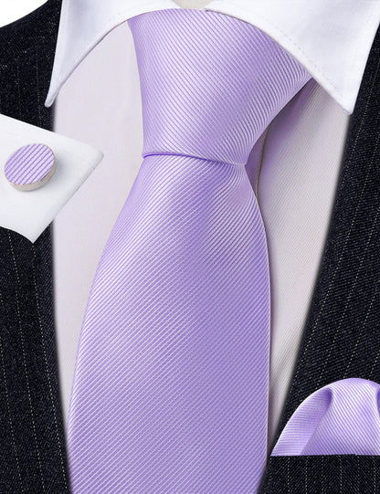 Purple Mist Violet Solid Silk Tie, Pocket Square and Cufflinks Set tie sets    - Sophisticated Gentlemen