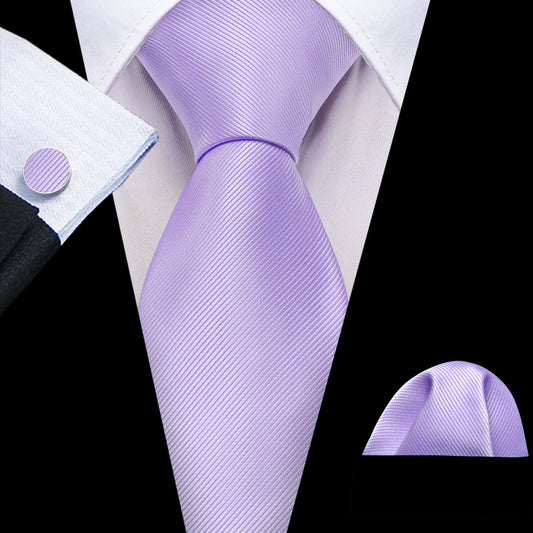 Purple Mist Violet Solid Silk Tie, Pocket Square and Cufflinks Set tie sets    - Sophisticated Gentlemen