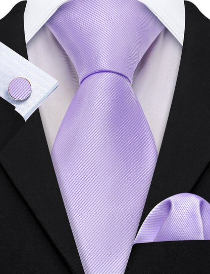 Purple Mist Violet Solid Silk Tie, Pocket Square and Cufflinks Set tie sets    - Sophisticated Gentlemen