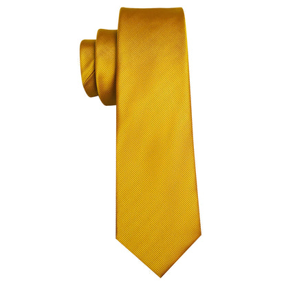 Gold Yellow Solid Silk Tie, Pocket Square and Cufflinks Set tie sets    - Sophisticated Gentlemen