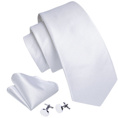 White Solid Silk Tie, Pocket Square and Cufflinks Set tie sets    - Sophisticated Gentlemen