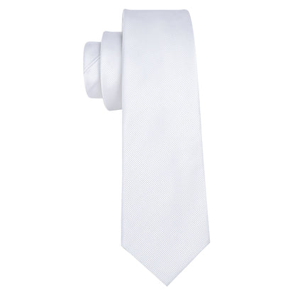 White Solid Silk Tie, Pocket Square and Cufflinks Set tie sets    - Sophisticated Gentlemen