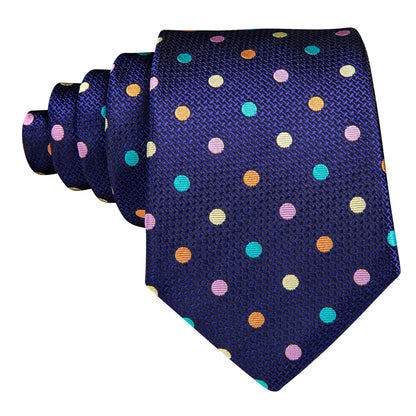 Blue Pink Yellow Polka Dot Silk Tie, Pocket Square and Cufflinks Set tie sets    - Sophisticated Gentlemen