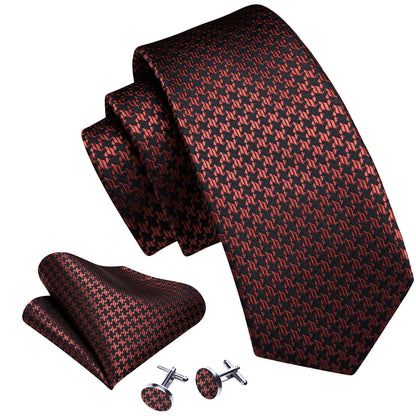 Brown Geometric Silk Tie, Pocket Square and Cufflinks Set tie sets    - Sophisticated Gentlemen