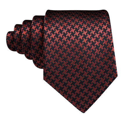 Brown Geometric Silk Tie, Pocket Square and Cufflinks Set tie sets    - Sophisticated Gentlemen