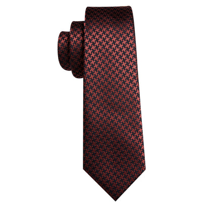 Brown Geometric Silk Tie, Pocket Square and Cufflinks Set tie sets    - Sophisticated Gentlemen