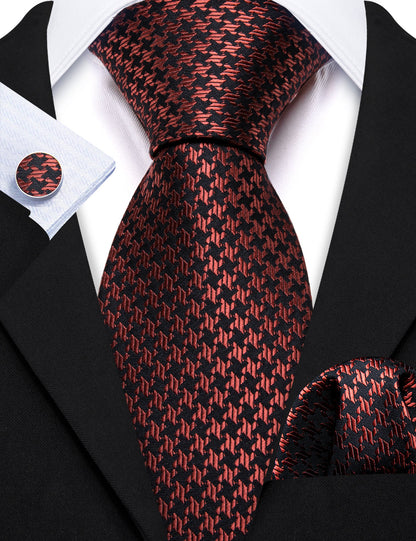Brown Geometric Silk Tie, Pocket Square and Cufflinks Set tie sets    - Sophisticated Gentlemen