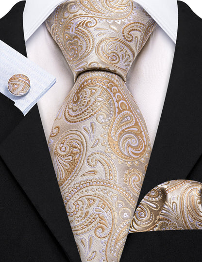 Seashell Paisley Tie, Pocket Square and Cufflinks Set tie sets    - Sophisticated Gentlemen
