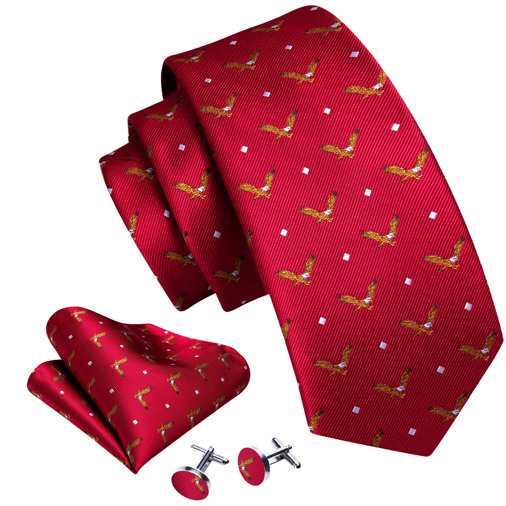 Eagle Crest Silk Tie, Pocket Square and Cufflinks tie sets    - Sophisticated Gentlemen