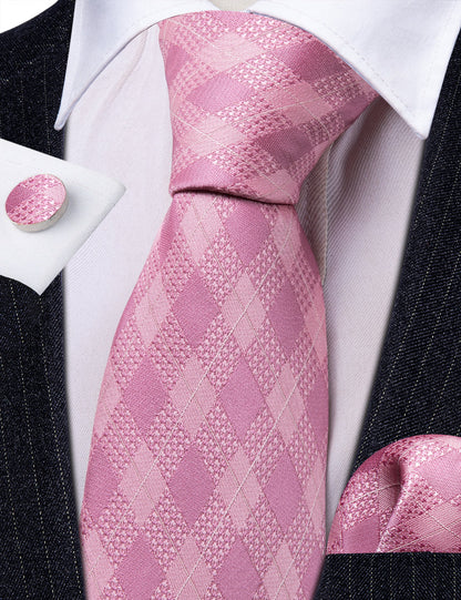 Pink Plaid Silk Tie, Pocket Square and Cufflinks Set tie sets    - Sophisticated Gentlemen