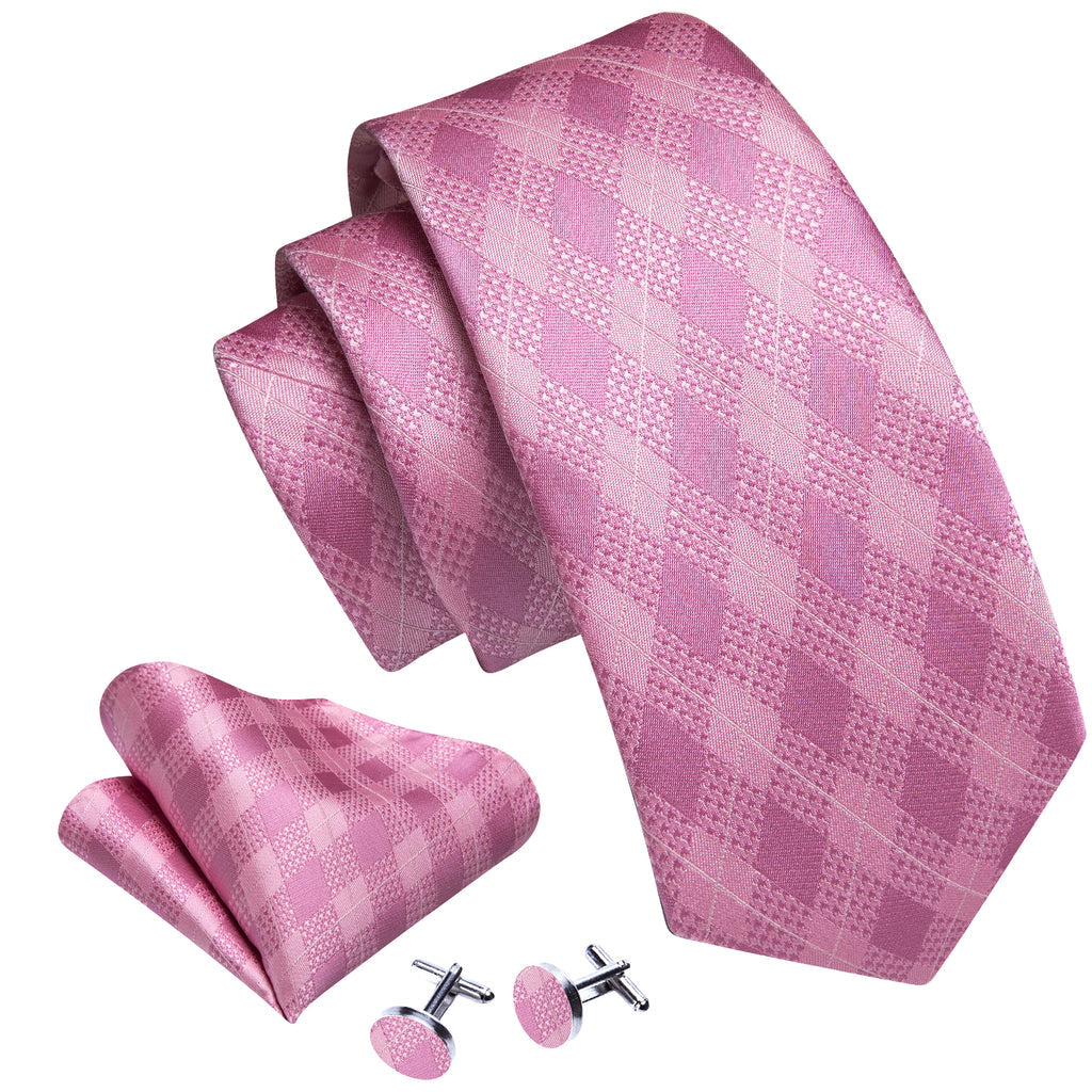 Pink Plaid Silk Tie, Pocket Square and Cufflinks Set tie sets    - Sophisticated Gentlemen