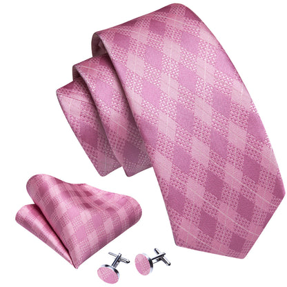 Pink Plaid Silk Tie, Pocket Square and Cufflinks Set tie sets    - Sophisticated Gentlemen