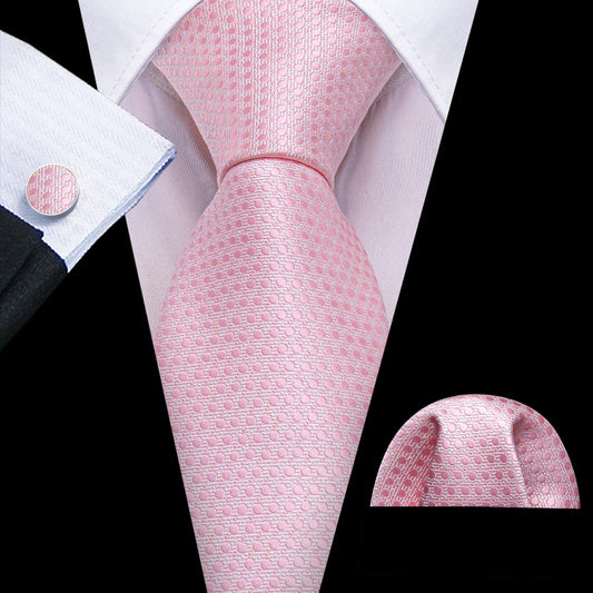 Pink Polka Dot Silk Tie, Pocket Square and Cufflinks Set tie sets    - Sophisticated Gentlemen