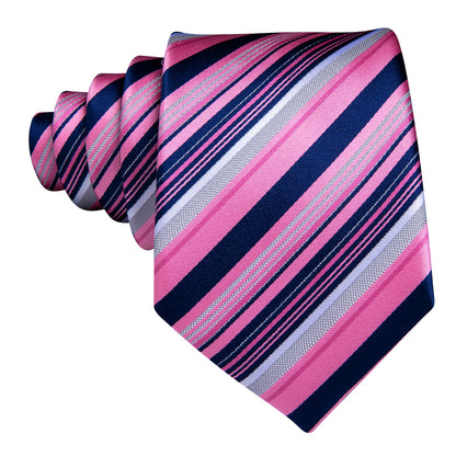 Pink Lilac Blue Striped Silk Tie, Pocket Square and Cufflinks Set tie sets    - Sophisticated Gentlemen