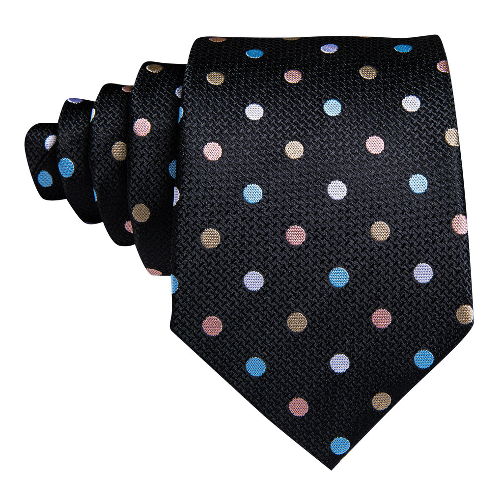 Black Colorful Polka Dots Silk Tie, Pocket Square and Cufflinks Set tie sets    - Sophisticated Gentlemen