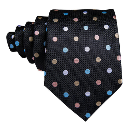 Black Colorful Polka Dots Silk Tie, Pocket Square and Cufflinks Set tie sets    - Sophisticated Gentlemen