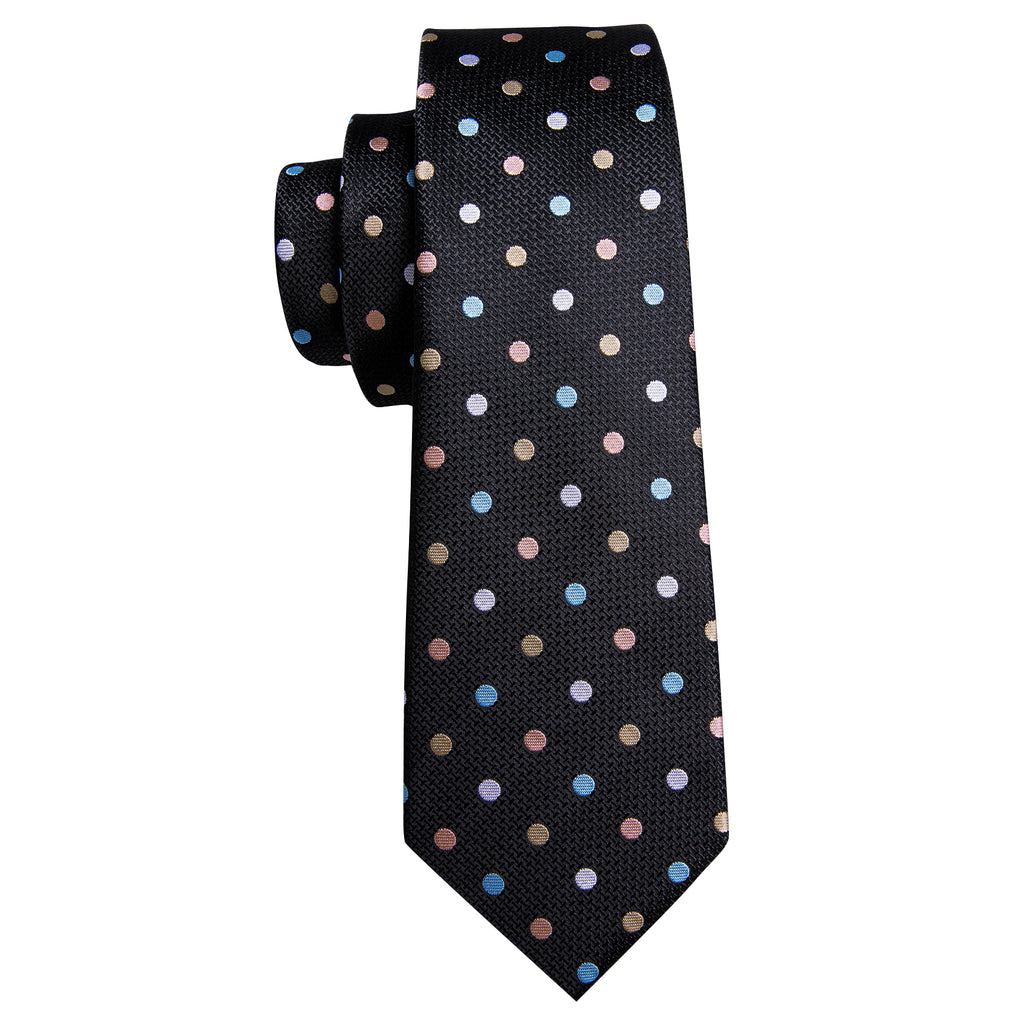 Black Colorful Polka Dots Silk Tie, Pocket Square and Cufflinks Set tie sets    - Sophisticated Gentlemen