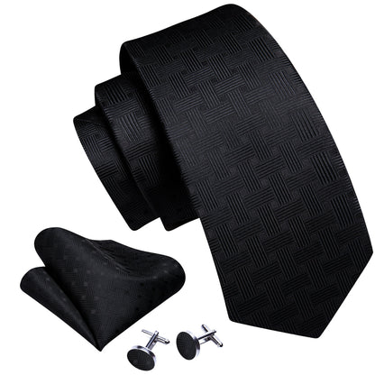 Black Striped Silk Tie, Pocket Square and Cufflinks Set tie sets    - Sophisticated Gentlemen