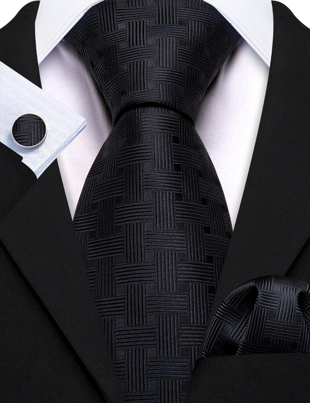 Black Striped Silk Tie, Pocket Square and Cufflinks Set tie sets    - Sophisticated Gentlemen