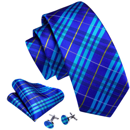 Bright Blue Striped Silk Tie, Pocket Square and Cufflinks Set tie sets    - Sophisticated Gentlemen