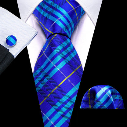 Bright Blue Striped Silk Tie, Pocket Square and Cufflinks Set tie sets    - Sophisticated Gentlemen