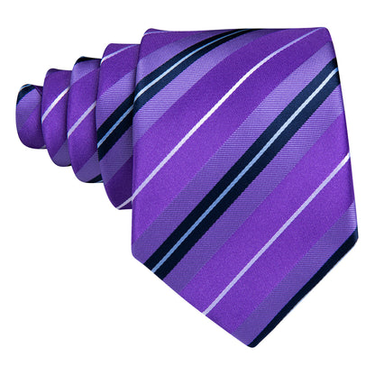 Purple White Striped Silk Tie, Pocket Square and Cufflinks Set tie sets    - Sophisticated Gentlemen