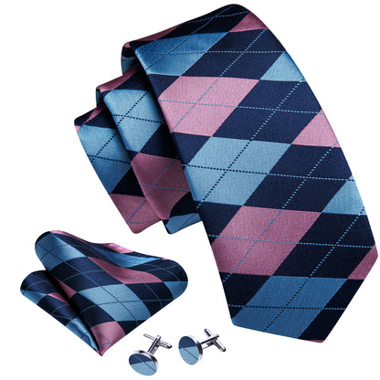 Blue Pink Plaid Tie, Pocket Square and Cufflinks Set tie sets    - Sophisticated Gentlemen