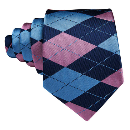 Blue Pink Plaid Tie, Pocket Square and Cufflinks Set tie sets    - Sophisticated Gentlemen