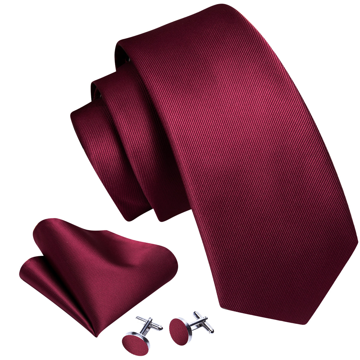 Dark Red Bright Solid Silk Tie, Pocket Square and Cufflinks Set tie sets    - Sophisticated Gentlemen