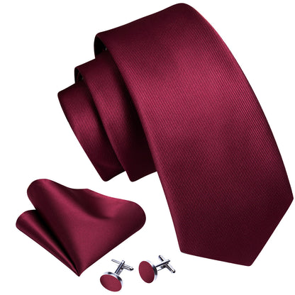Dark Red Bright Solid Silk Tie, Pocket Square and Cufflinks Set tie sets    - Sophisticated Gentlemen