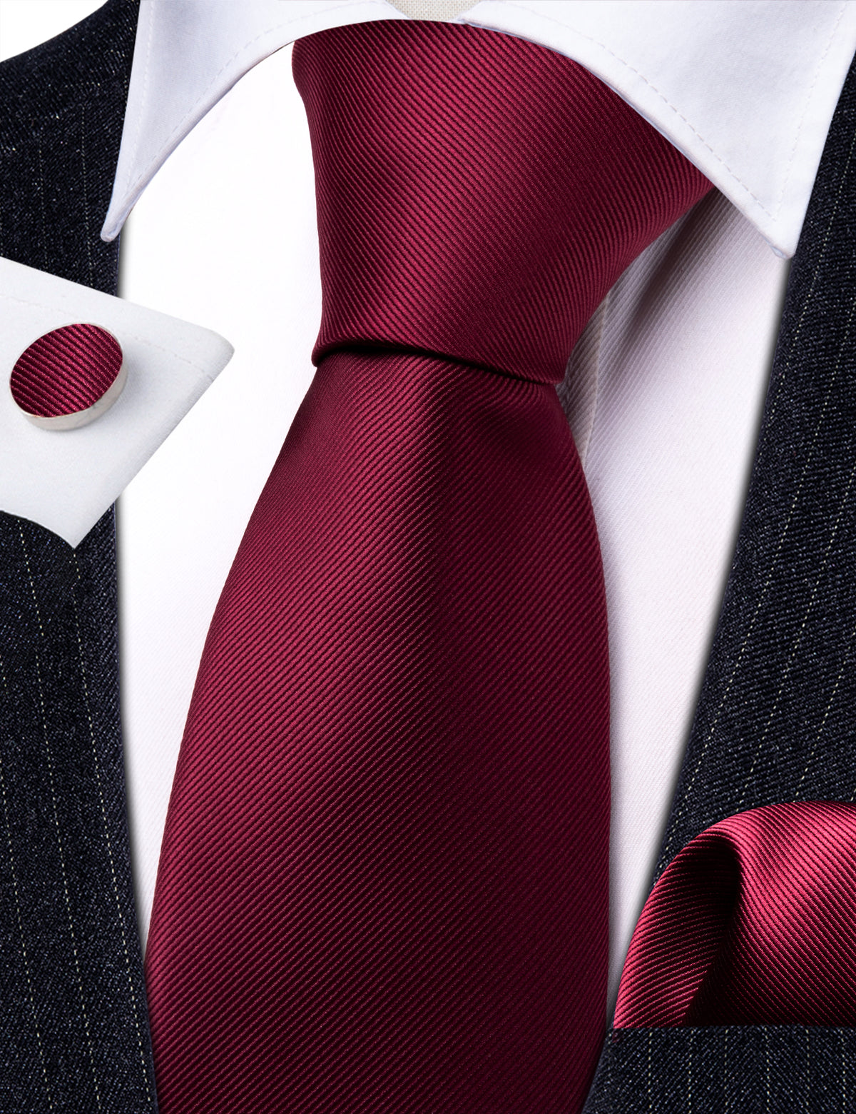 Dark Red Bright Solid Silk Tie, Pocket Square and Cufflinks Set tie sets    - Sophisticated Gentlemen