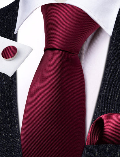 Dark Red Bright Solid Silk Tie, Pocket Square and Cufflinks Set tie sets    - Sophisticated Gentlemen
