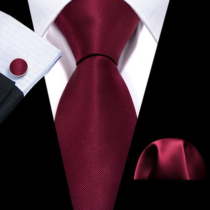 Dark Red Bright Solid Silk Tie, Pocket Square and Cufflinks Set tie sets    - Sophisticated Gentlemen